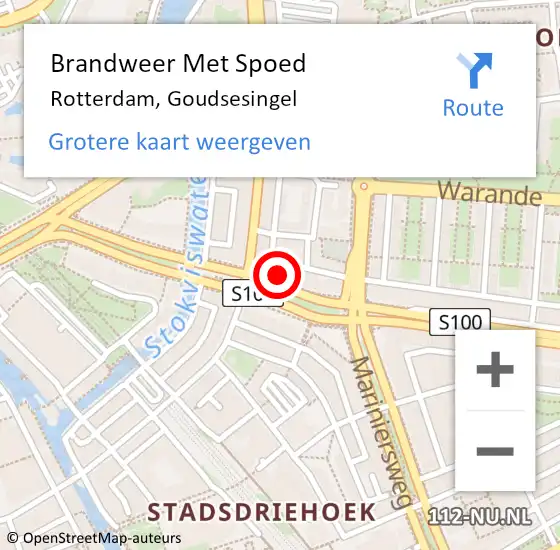 Locatie op kaart van de 112 melding: Brandweer Met Spoed Naar Rotterdam, Goudsesingel op 7 maart 2024 20:07