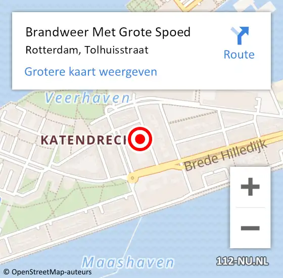 Locatie op kaart van de 112 melding: Brandweer Met Grote Spoed Naar Rotterdam, Tolhuisstraat op 7 maart 2024 20:20