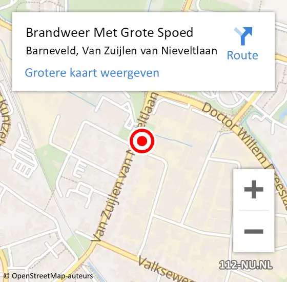 Locatie op kaart van de 112 melding: Brandweer Met Grote Spoed Naar Barneveld, Van Zuijlen van Nieveltlaan op 7 maart 2024 20:41