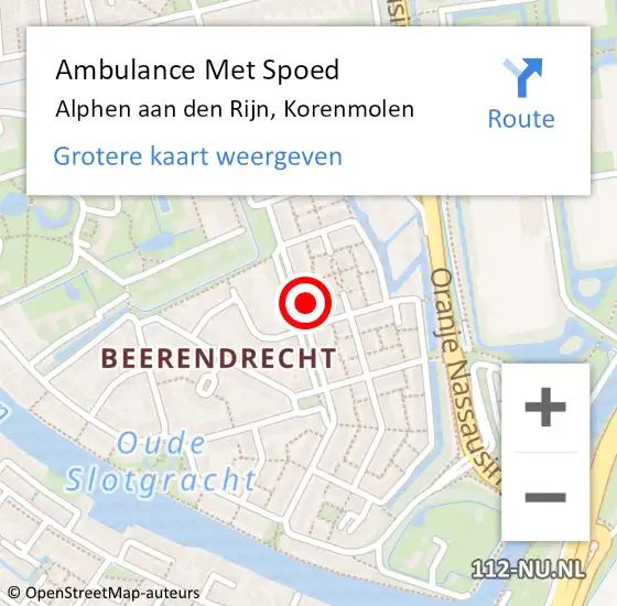 Locatie op kaart van de 112 melding: Ambulance Met Spoed Naar Alphen aan den Rijn, Korenmolen op 7 maart 2024 20:42