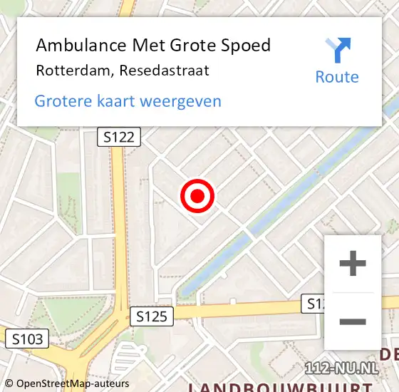 Locatie op kaart van de 112 melding: Ambulance Met Grote Spoed Naar Rotterdam, Resedastraat op 7 maart 2024 21:34