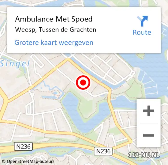 Locatie op kaart van de 112 melding: Ambulance Met Spoed Naar Weesp, Tussen de Grachten op 7 maart 2024 22:02