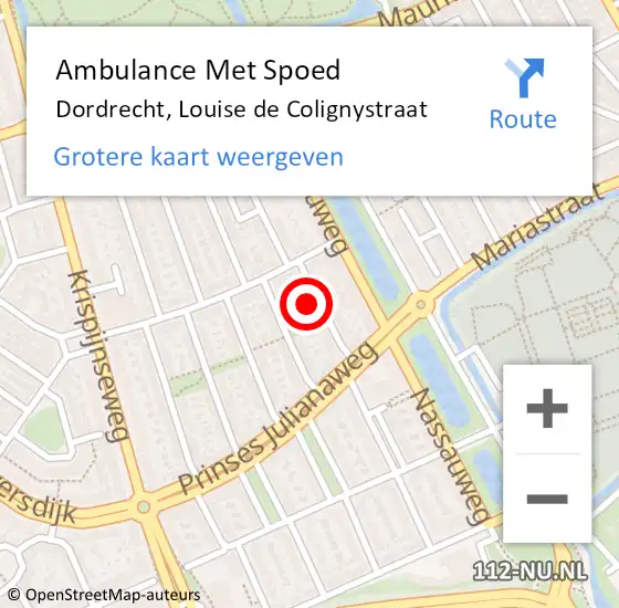 Locatie op kaart van de 112 melding: Ambulance Met Spoed Naar Dordrecht, Louise de Colignystraat op 7 maart 2024 22:08