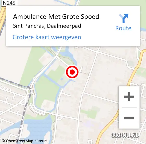 Locatie op kaart van de 112 melding: Ambulance Met Grote Spoed Naar Sint Pancras, Daalmeerpad op 7 maart 2024 22:13