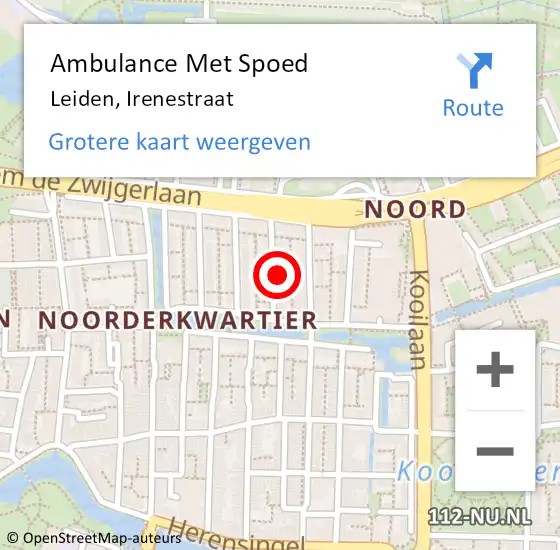 Locatie op kaart van de 112 melding: Ambulance Met Spoed Naar Leiden, Irenestraat op 7 maart 2024 23:55