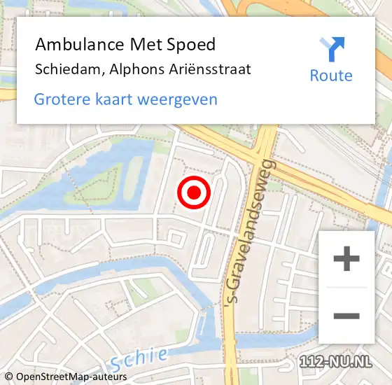 Locatie op kaart van de 112 melding: Ambulance Met Spoed Naar Schiedam, Alphons Ariënsstraat op 8 maart 2024 00:14