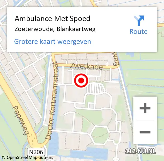 Locatie op kaart van de 112 melding: Ambulance Met Spoed Naar Zoeterwoude, Blankaartweg op 8 maart 2024 01:12