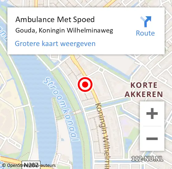 Locatie op kaart van de 112 melding: Ambulance Met Spoed Naar Gouda, Koningin Wilhelminaweg op 8 maart 2024 05:55
