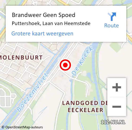 Locatie op kaart van de 112 melding: Brandweer Geen Spoed Naar Puttershoek, Laan van Heemstede op 8 maart 2024 06:27