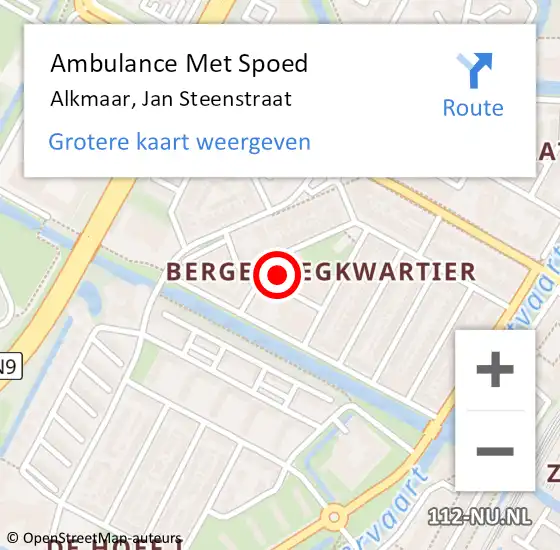 Locatie op kaart van de 112 melding: Ambulance Met Spoed Naar Alkmaar, Jan Steenstraat op 8 maart 2024 07:11