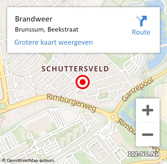 Locatie op kaart van de 112 melding: Brandweer Brunssum, Beekstraat op 28 september 2014 12:56