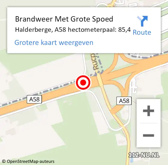 Locatie op kaart van de 112 melding: Brandweer Met Grote Spoed Naar Halderberge, A58 hectometerpaal: 85,4 op 8 maart 2024 07:39