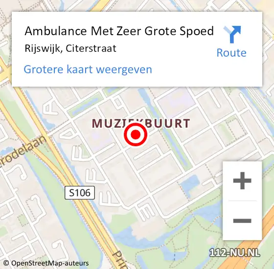 Locatie op kaart van de 112 melding: Ambulance Met Zeer Grote Spoed Naar Rijswijk, Citerstraat op 8 maart 2024 07:55