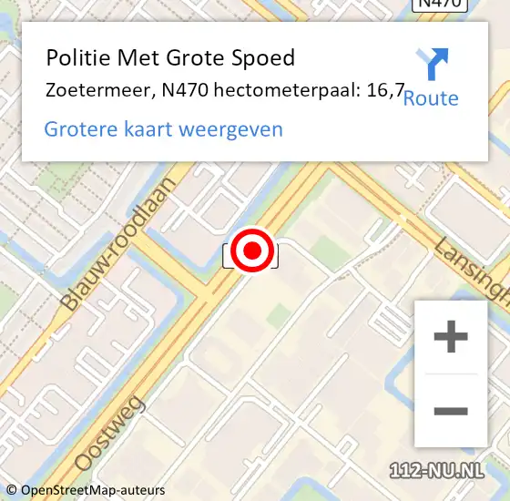 Locatie op kaart van de 112 melding: Politie Met Grote Spoed Naar Zoetermeer, N470 hectometerpaal: 16,7 op 8 maart 2024 07:55
