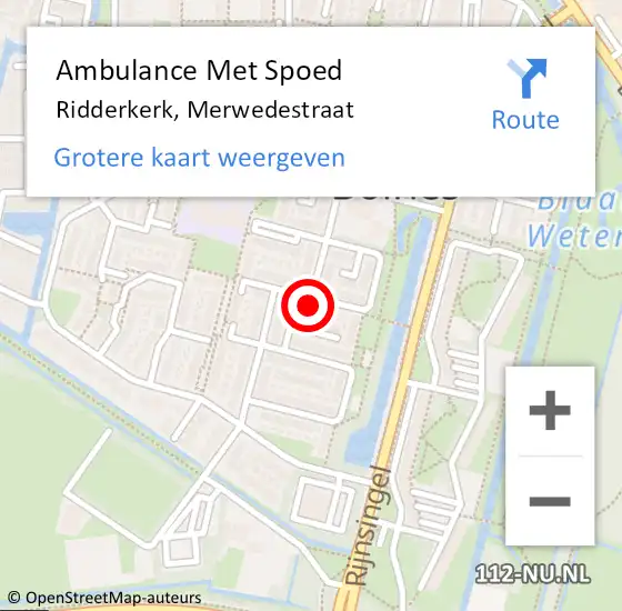 Locatie op kaart van de 112 melding: Ambulance Met Spoed Naar Ridderkerk, Merwedestraat op 8 maart 2024 08:12