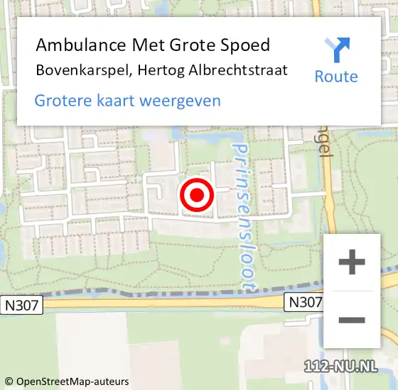 Locatie op kaart van de 112 melding: Ambulance Met Grote Spoed Naar Bovenkarspel, Hertog Albrechtstraat op 8 maart 2024 08:17