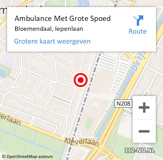 Locatie op kaart van de 112 melding: Ambulance Met Grote Spoed Naar Bloemendaal, Iepenlaan op 8 maart 2024 08:56