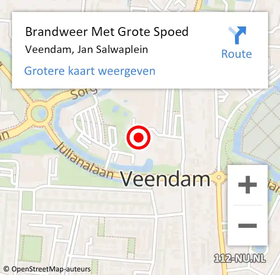 Locatie op kaart van de 112 melding: Brandweer Met Grote Spoed Naar Veendam, Jan Salwaplein op 8 maart 2024 09:01