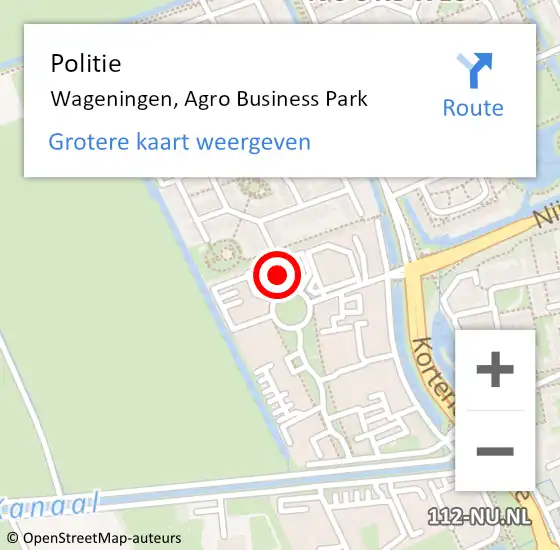 Locatie op kaart van de 112 melding: Politie Wageningen, Agro Business Park op 8 maart 2024 09:03