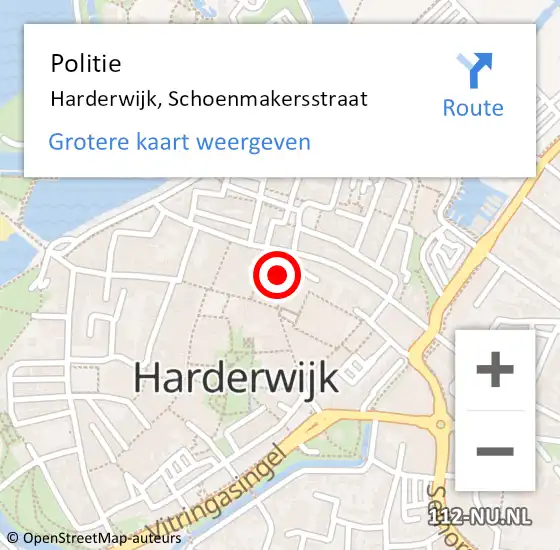 Locatie op kaart van de 112 melding: Politie Harderwijk, Schoenmakersstraat op 8 maart 2024 09:05