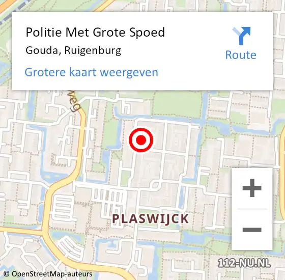 Locatie op kaart van de 112 melding: Politie Met Grote Spoed Naar Gouda, Ruigenburg op 8 maart 2024 09:07