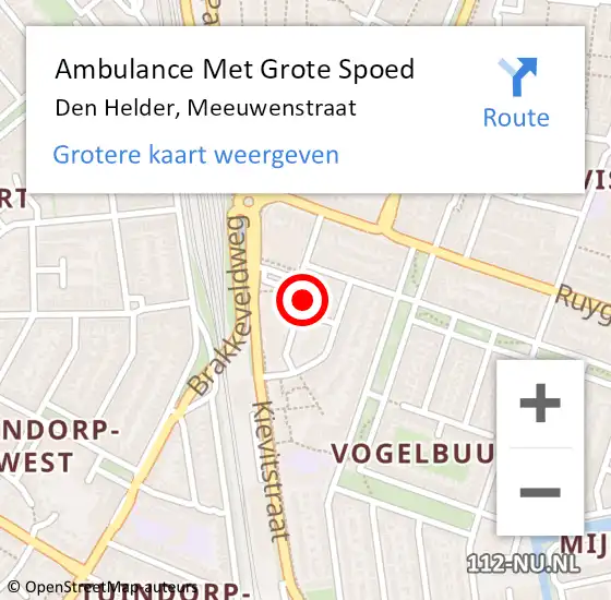 Locatie op kaart van de 112 melding: Ambulance Met Grote Spoed Naar Den Helder, Meeuwenstraat op 8 maart 2024 09:08