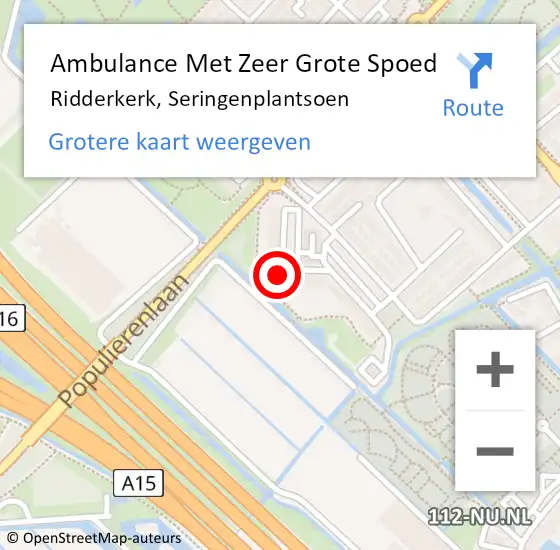 Locatie op kaart van de 112 melding: Ambulance Met Zeer Grote Spoed Naar Ridderkerk, Seringenplantsoen op 8 maart 2024 09:14