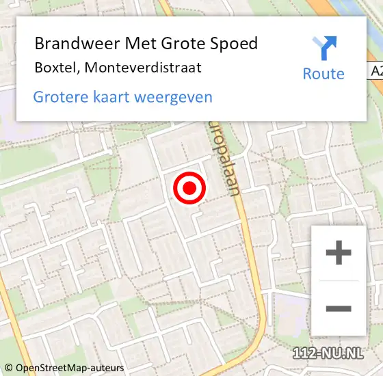Locatie op kaart van de 112 melding: Brandweer Met Grote Spoed Naar Boxtel, Monteverdistraat op 8 maart 2024 10:03