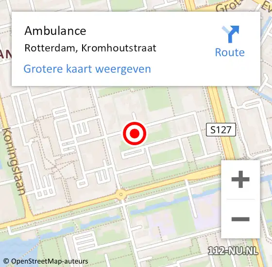 Locatie op kaart van de 112 melding: Ambulance Rotterdam, Kromhoutstraat op 8 maart 2024 10:56