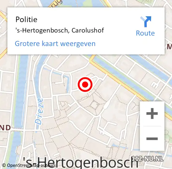 Locatie op kaart van de 112 melding: Politie 's-Hertogenbosch, Carolushof op 8 maart 2024 10:57