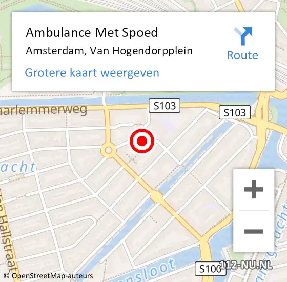 Locatie op kaart van de 112 melding: Ambulance Met Spoed Naar Amsterdam, Van Hogendorpplein op 8 maart 2024 11:17