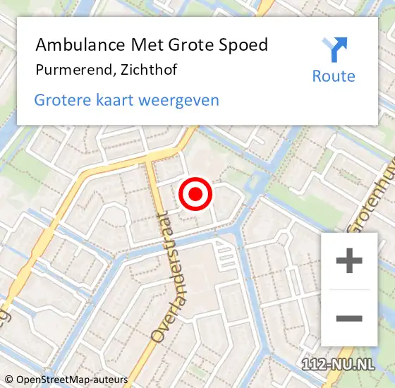 Locatie op kaart van de 112 melding: Ambulance Met Grote Spoed Naar Purmerend, Zichthof op 8 maart 2024 11:59