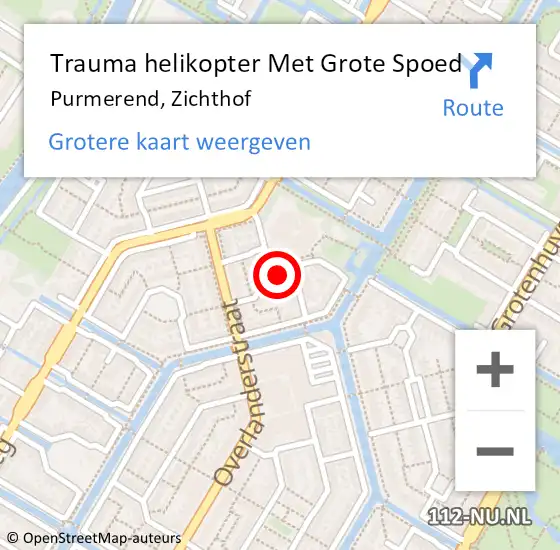 Locatie op kaart van de 112 melding: Trauma helikopter Met Grote Spoed Naar Purmerend, Zichthof op 8 maart 2024 12:04