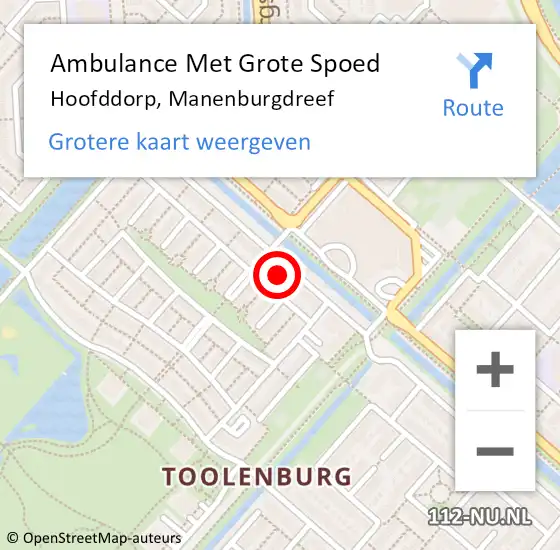 Locatie op kaart van de 112 melding: Ambulance Met Grote Spoed Naar Hoofddorp, Manenburgdreef op 8 maart 2024 12:32