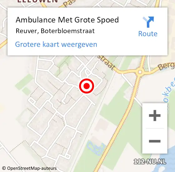 Locatie op kaart van de 112 melding: Ambulance Met Grote Spoed Naar Reuver, Boterbloemstraat op 15 oktober 2013 22:51