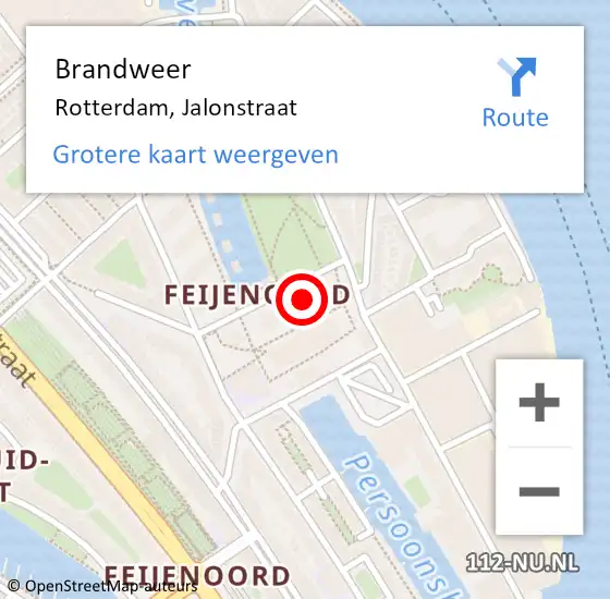 Locatie op kaart van de 112 melding: Brandweer Rotterdam, Jalonstraat op 8 maart 2024 12:58
