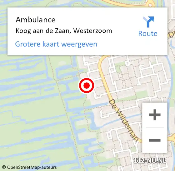 Locatie op kaart van de 112 melding: Ambulance Koog aan de Zaan, Westerzoom op 8 maart 2024 13:05