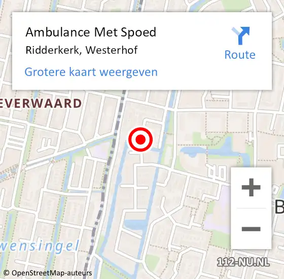 Locatie op kaart van de 112 melding: Ambulance Met Spoed Naar Ridderkerk, Westerhof op 8 maart 2024 13:11