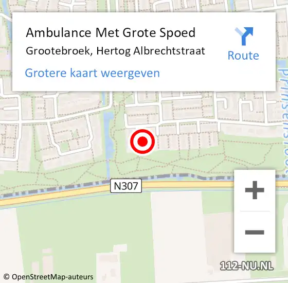 Locatie op kaart van de 112 melding: Ambulance Met Grote Spoed Naar Grootebroek, Hertog Albrechtstraat op 8 maart 2024 13:24