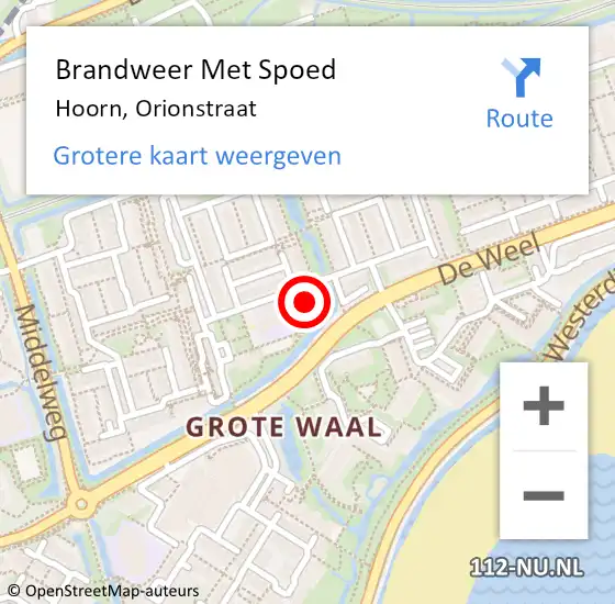 Locatie op kaart van de 112 melding: Brandweer Met Spoed Naar Hoorn, Orionstraat op 8 maart 2024 13:31
