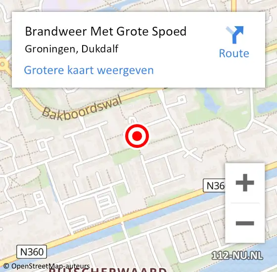 Locatie op kaart van de 112 melding: Brandweer Met Grote Spoed Naar Groningen, Dukdalf op 8 maart 2024 13:37