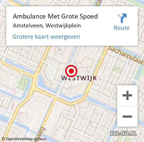 Locatie op kaart van de 112 melding: Ambulance Met Grote Spoed Naar Amstelveen, Westwijkplein op 8 maart 2024 13:48