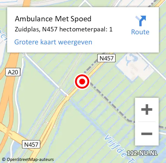 Locatie op kaart van de 112 melding: Ambulance Met Spoed Naar Zuidplas, N457 hectometerpaal: 1 op 8 maart 2024 13:52