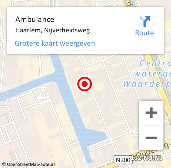 Locatie op kaart van de 112 melding: Ambulance Haarlem, Nijverheidsweg op 8 maart 2024 13:53