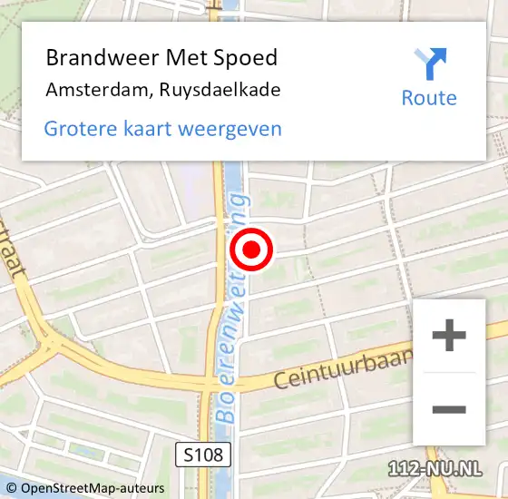 Locatie op kaart van de 112 melding: Brandweer Met Spoed Naar Amsterdam, Ruysdaelkade op 8 maart 2024 14:10