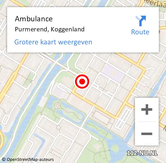 Locatie op kaart van de 112 melding: Ambulance Purmerend, Koggenland op 8 maart 2024 14:29