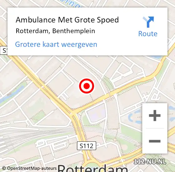 Locatie op kaart van de 112 melding: Ambulance Met Grote Spoed Naar Rotterdam, Benthemplein op 8 maart 2024 14:47
