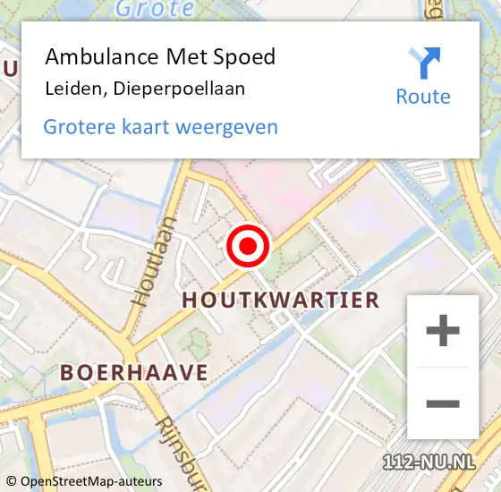 Locatie op kaart van de 112 melding: Ambulance Met Spoed Naar Leiden, Dieperpoellaan op 8 maart 2024 15:27
