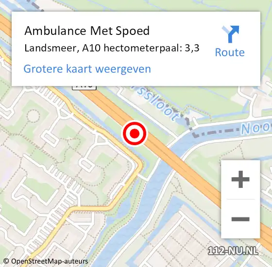 Locatie op kaart van de 112 melding: Ambulance Met Spoed Naar Landsmeer, A10 hectometerpaal: 3,3 op 8 maart 2024 15:37
