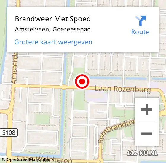 Locatie op kaart van de 112 melding: Brandweer Met Spoed Naar Amstelveen, Goereesepad op 8 maart 2024 15:41